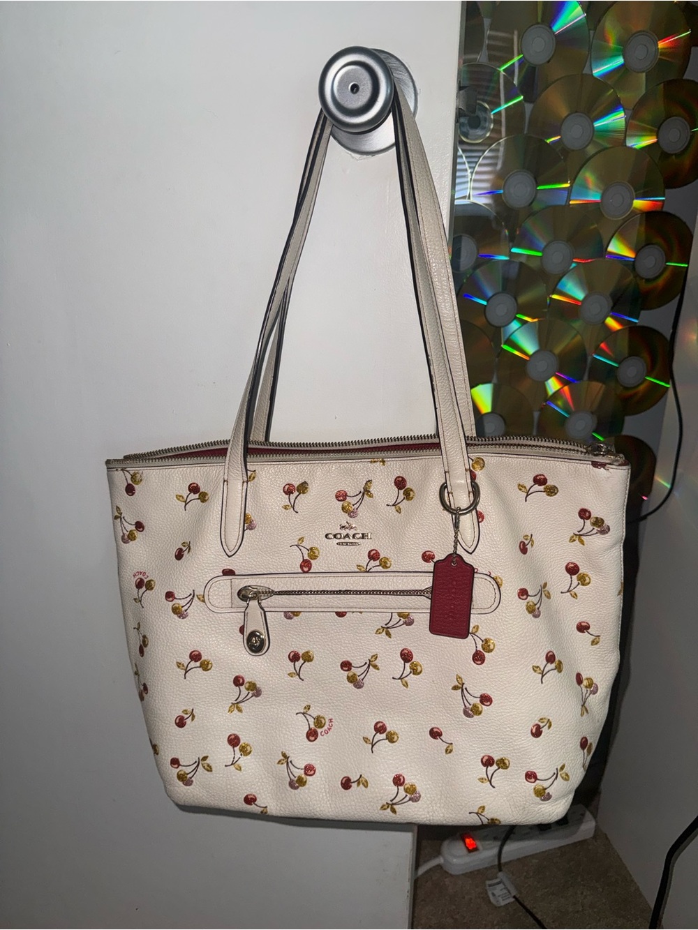 Coach Cream Tote with Red and Yellow Cherry Print
